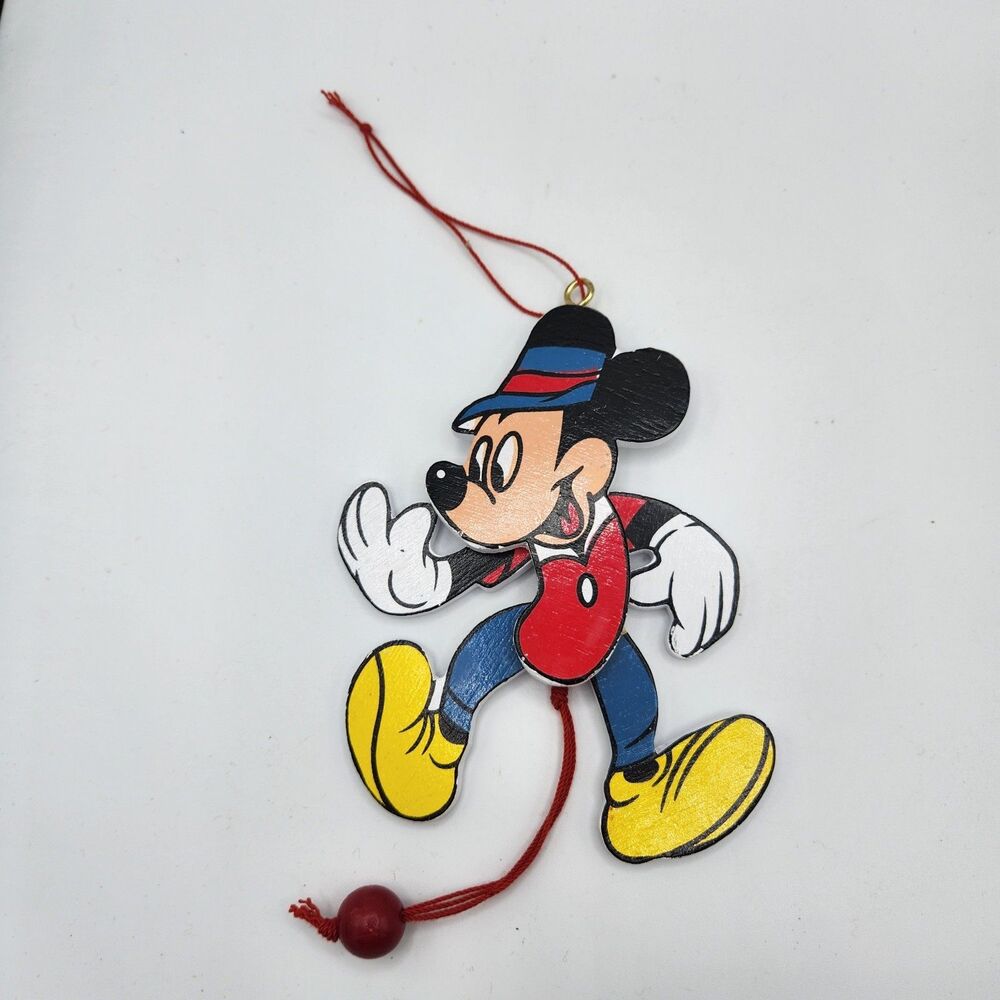 Vintage Walt Disney Mickey Mouse Wooden Pull String Christmas Tree Ornament